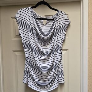New York & Company Black and White Striped Blouse